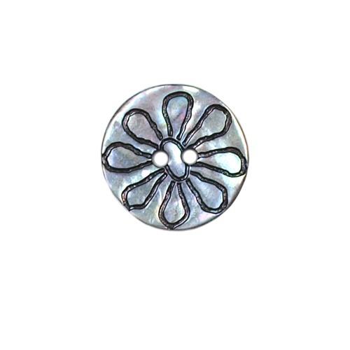 Boutons Nacre gravé fleur Ø18mm 2 trous