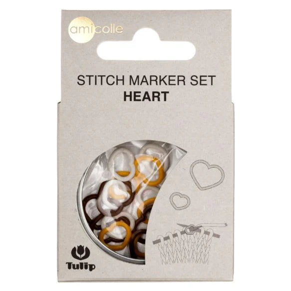 Assortiment de 15 marqueurs de mailles en forme de coeur Marron / Jaune / Blanc