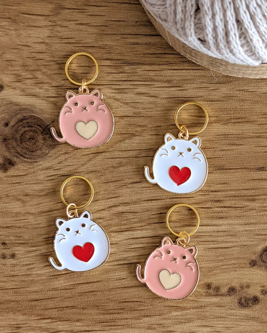 Heart Cats - Stitch Marker Rings