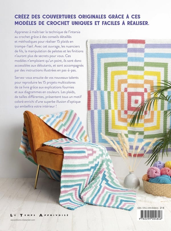 Plaids illusions au crochet – 15 modèles intarsia faciles pour débutants et décorations trompe-l’œil